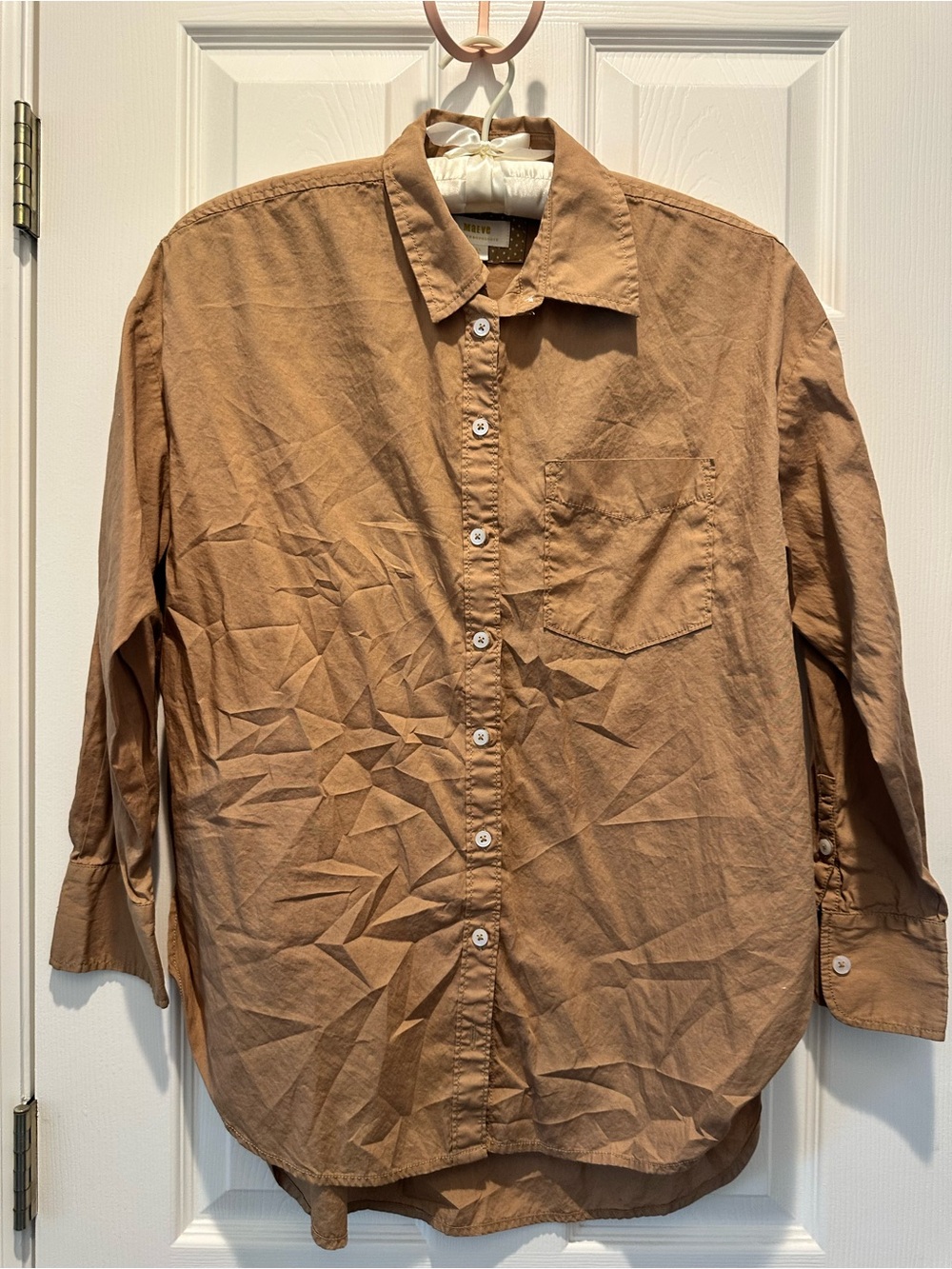 Maeve Anthropologie Casual Button-Down Shirt in Tan Brown Size S